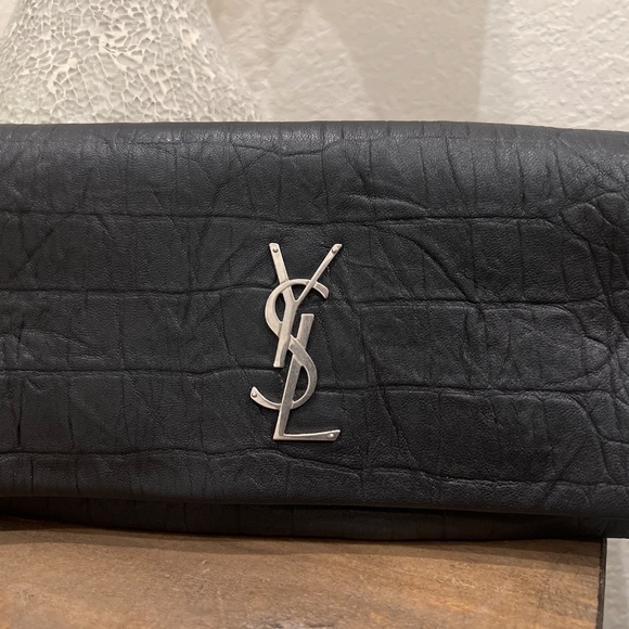 Yves Saint Laurent West Hollywood Leather Croc Embossed Clutch Bag YSL - Picture 2 of 7